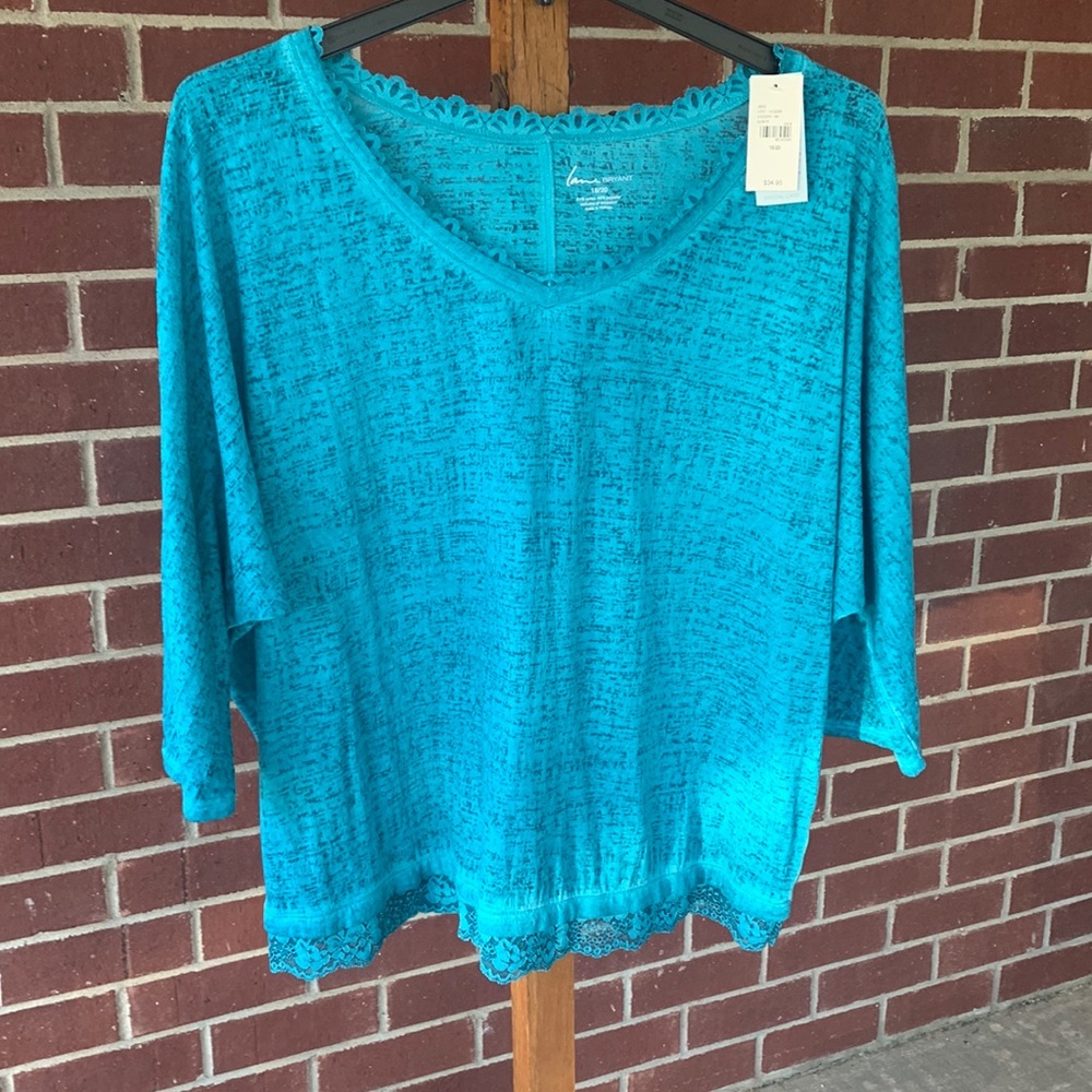 NWT - Lane Bryant - 3/4 Length Sleeve Burnout Style Top with Lace Trim